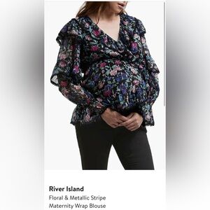 Black Floral Maternity Blouse with Pink & Blue Flowers